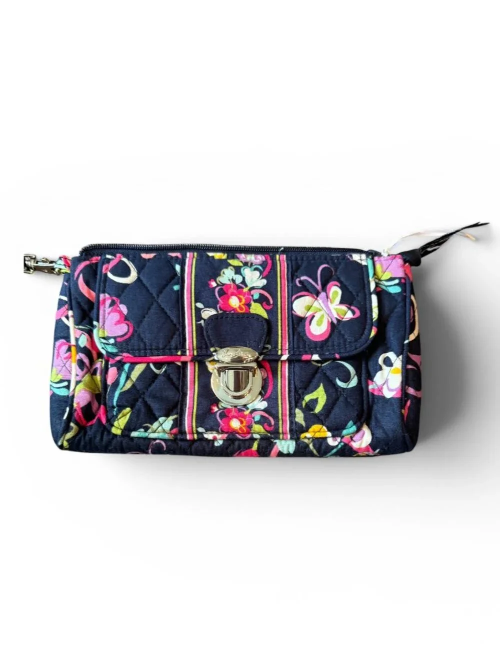 NWT Vera Bradley Pushlock Wallet Wristlet Ribbons Floral Quilted Zip Around Wall